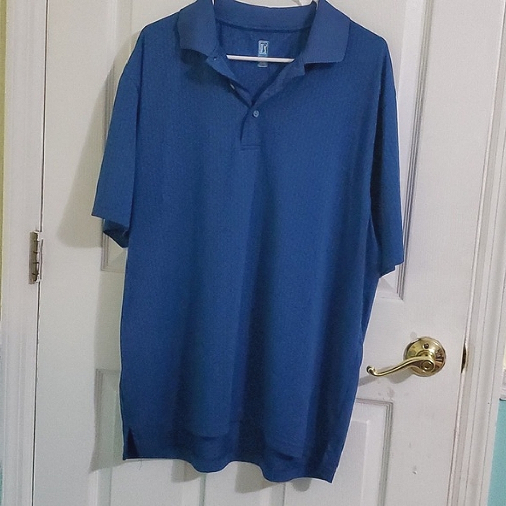 PGA Tour Dark Teal Blue Diamond Pattern Short Sleeve Golf Outdoor Polo Shirt XL